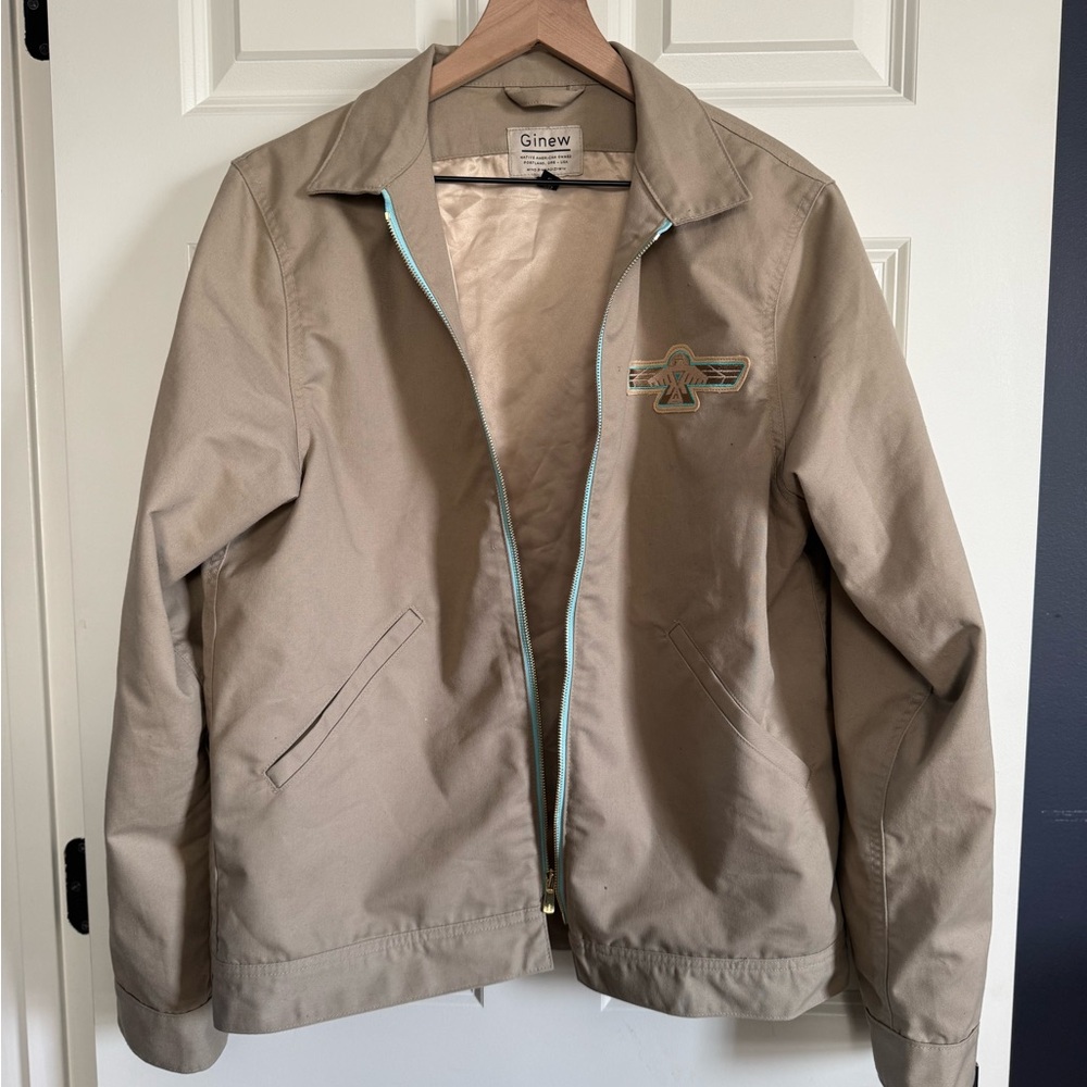 Ginew Native Americana Tan Jacket with Embroidered Detail
